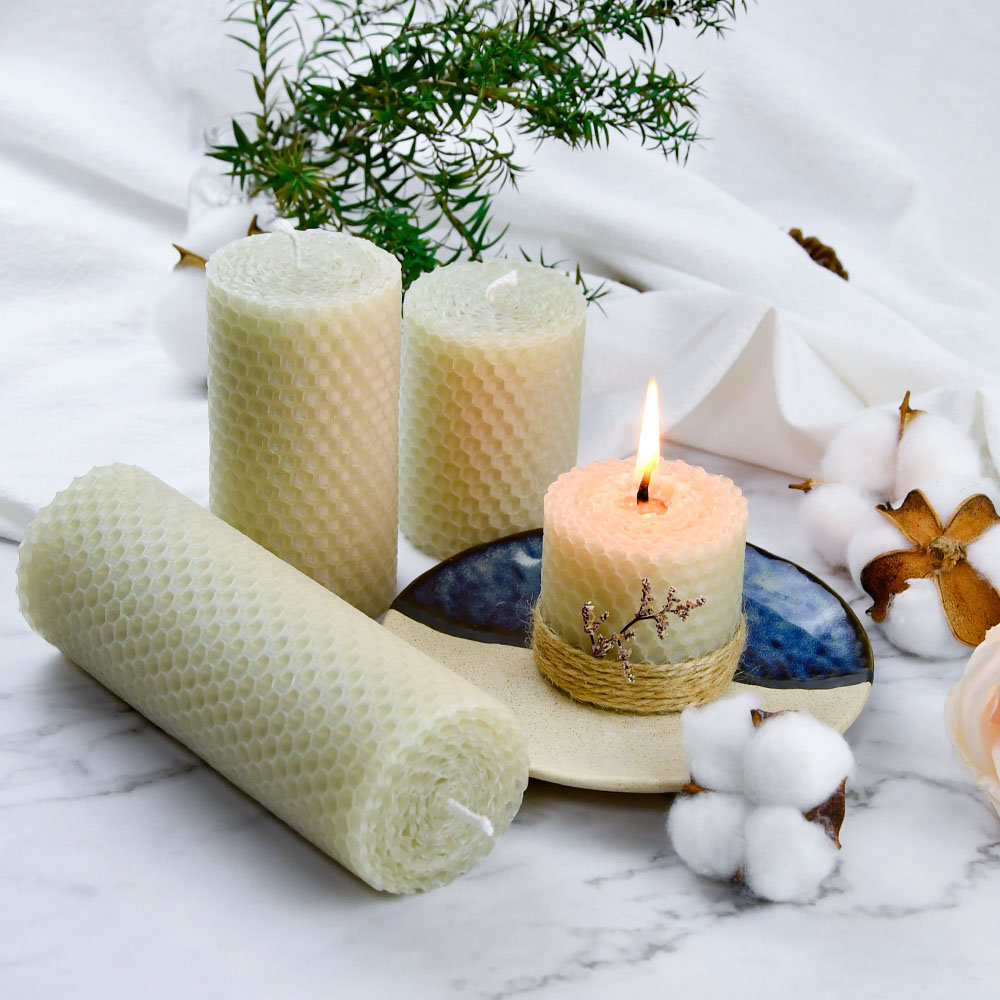 Beeswax hand-rolled honeycomb candles